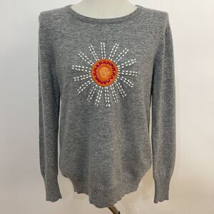 Label + Thread Sweater Gray White Orange Large Wool Cashmere Blend